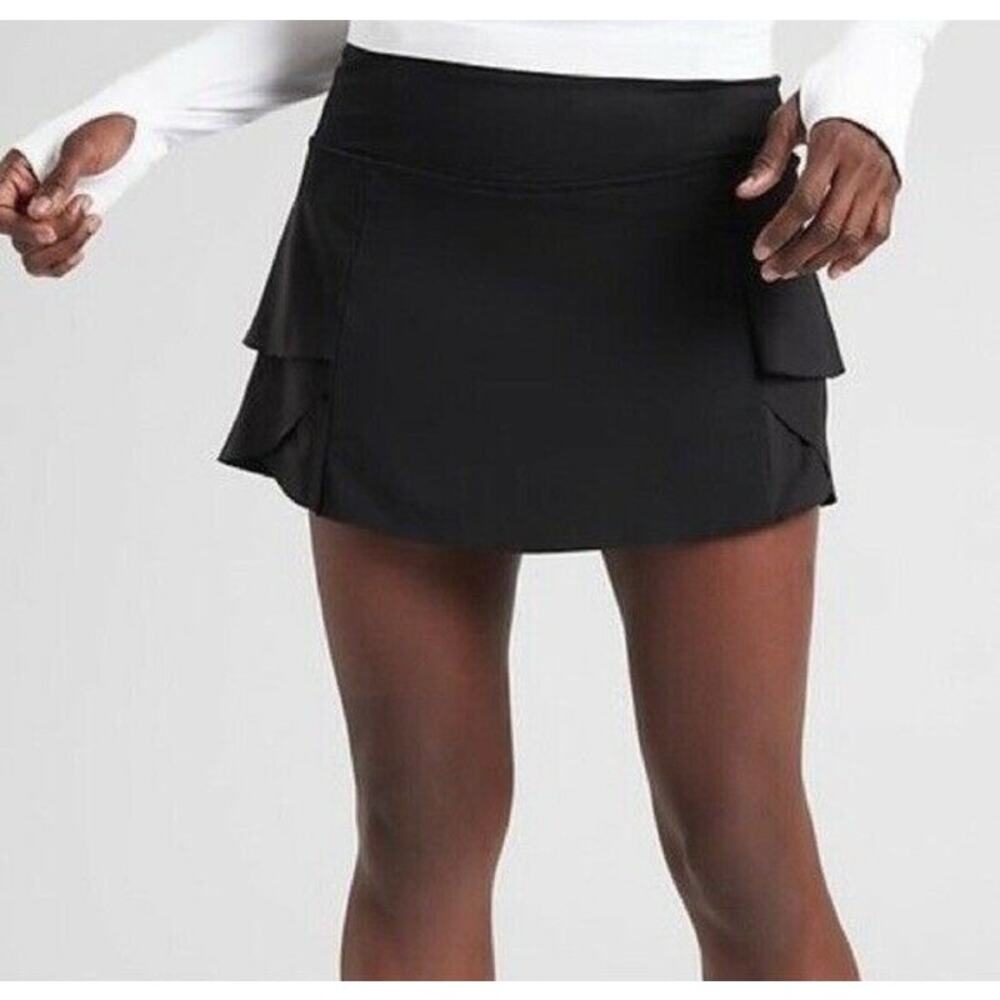 Athleta Women's Momentum Tennis Skort, Size Large Black Ruffled Pickleball